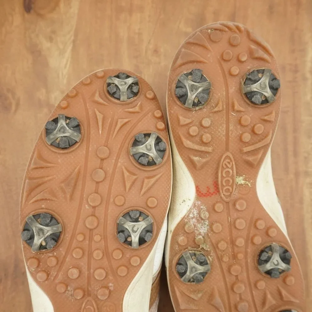 Ecco Womens Golf Shoes White Brown Leather Spiked Waterproof 39 EU / 8 US